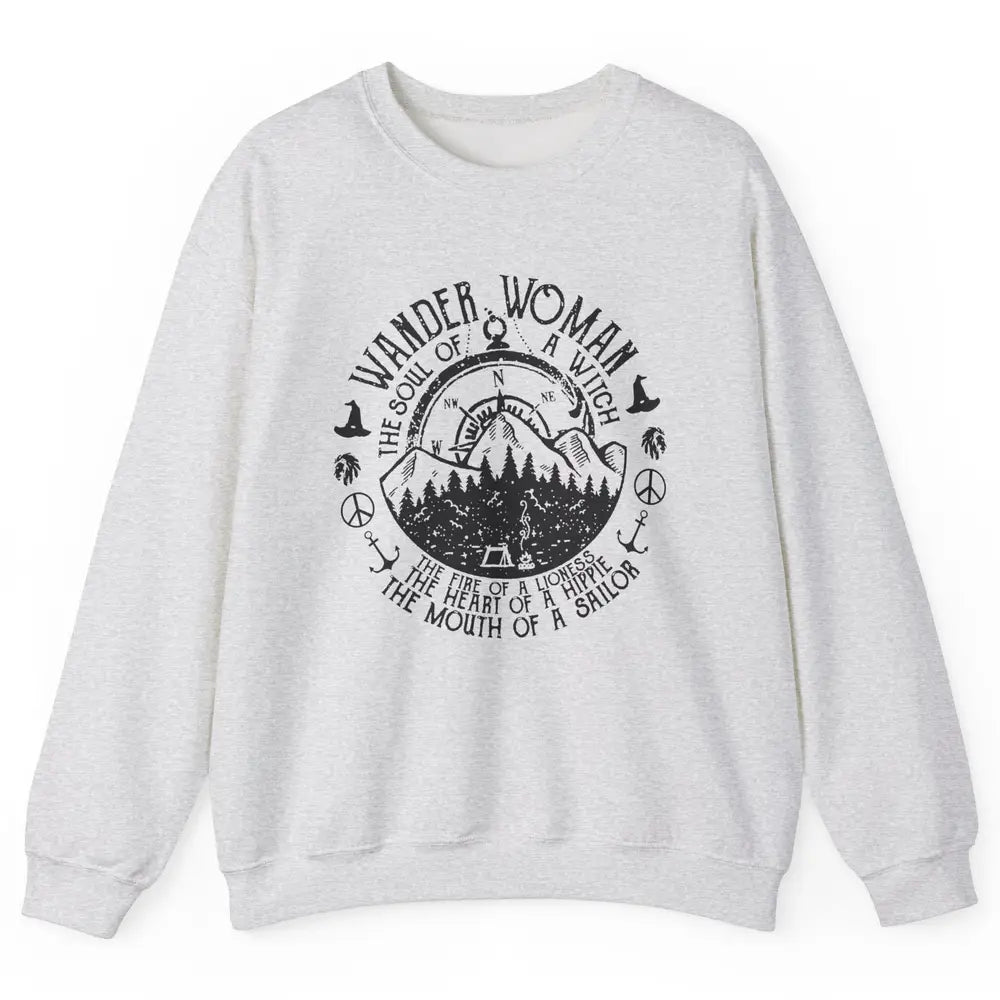 Retro Soul Of A Witch Wander Woman Compass Hiking Camping Unisex Crewneck Sweatshirt