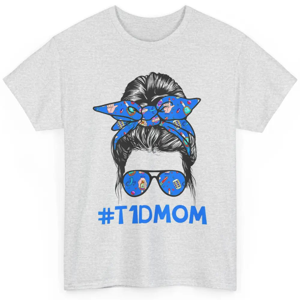 T1D Proud Mom Leopard Messy Bun Warrior Diabetes Awareness Classic Unisex T-Shirt