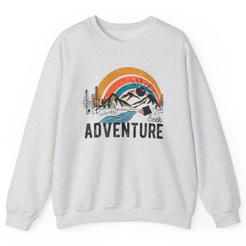 Vintage Mountain Sunrise Seek Adventure Camping Hiking Lover Unisex Crewneck Sweatshirt