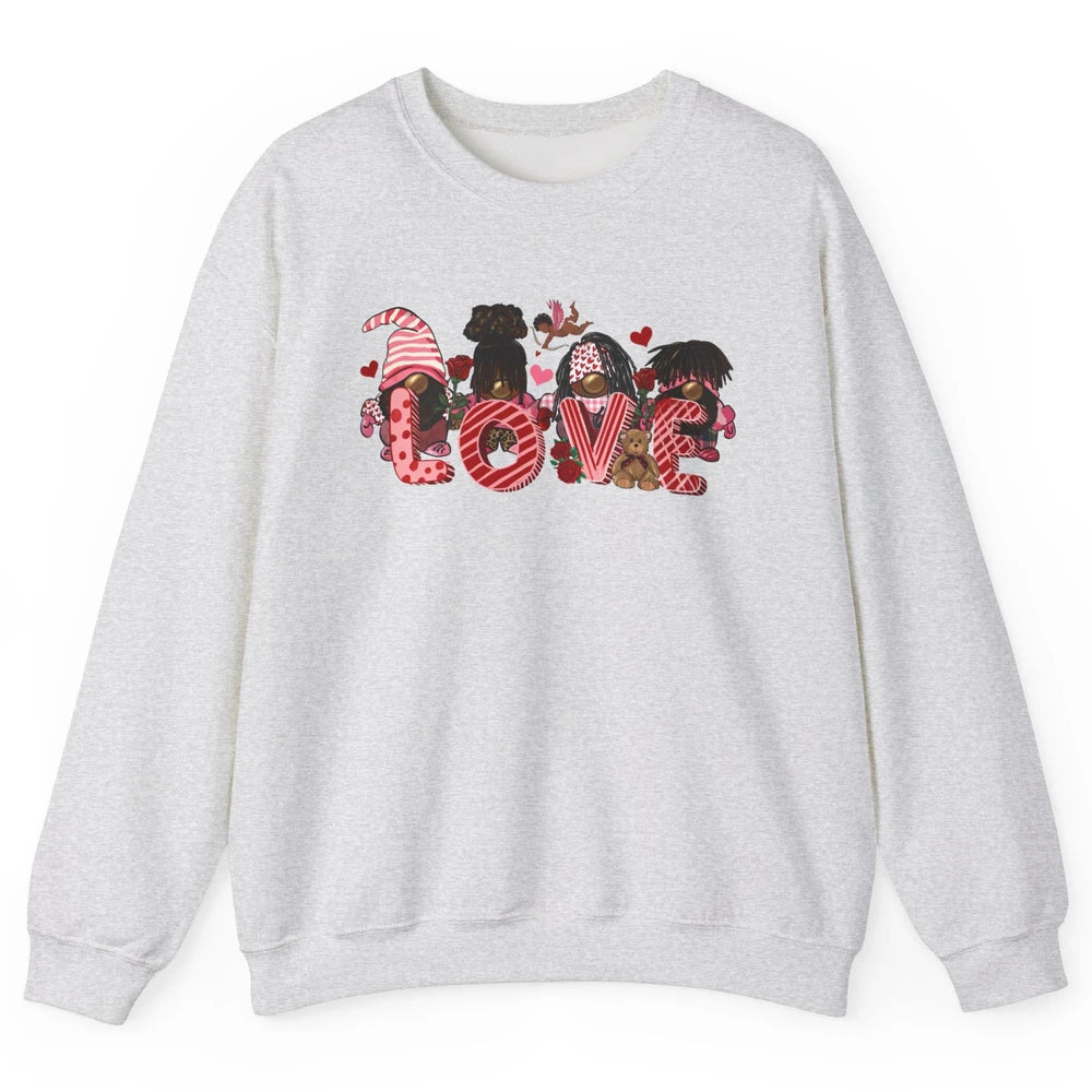 Afro Gnome Love Valentine African American Valentine's Day Unisex Crewneck Sweatshirt