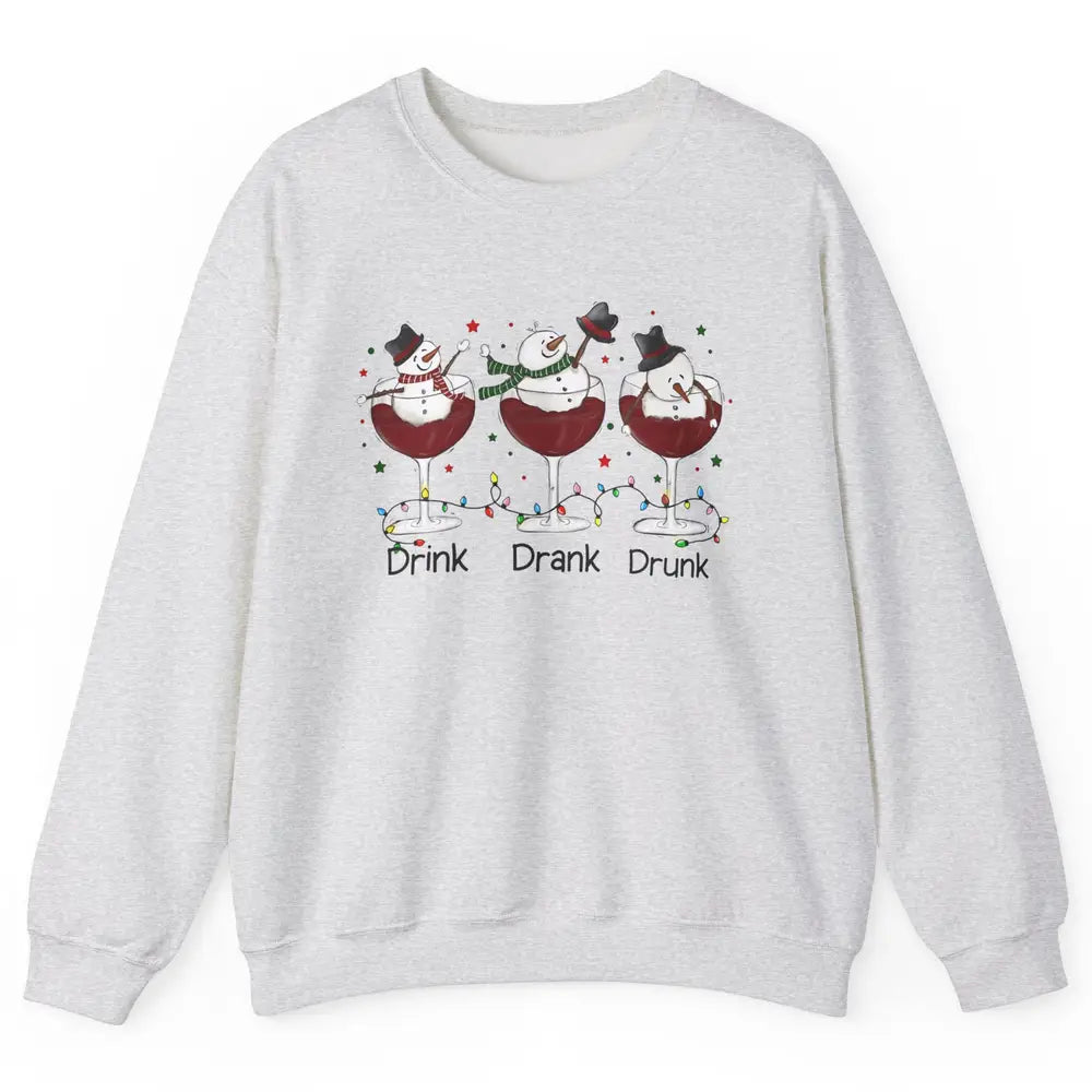 Funny Snowman Wine Christmas Drink Drank Drunk Christmas Unisex Crewneck Sweatshirt