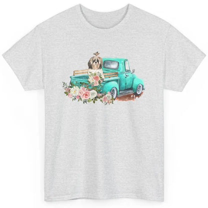 Cute Shih Tzu On Teal Truck Dog Lovers Retro Truck Christmas Classic Unisex T-Shirt