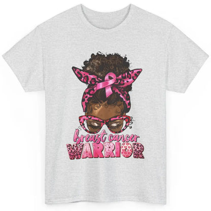 Afro Black Woman Breast Cancer Awareness Messy Bun Leopard Classic Unisex T-Shirt