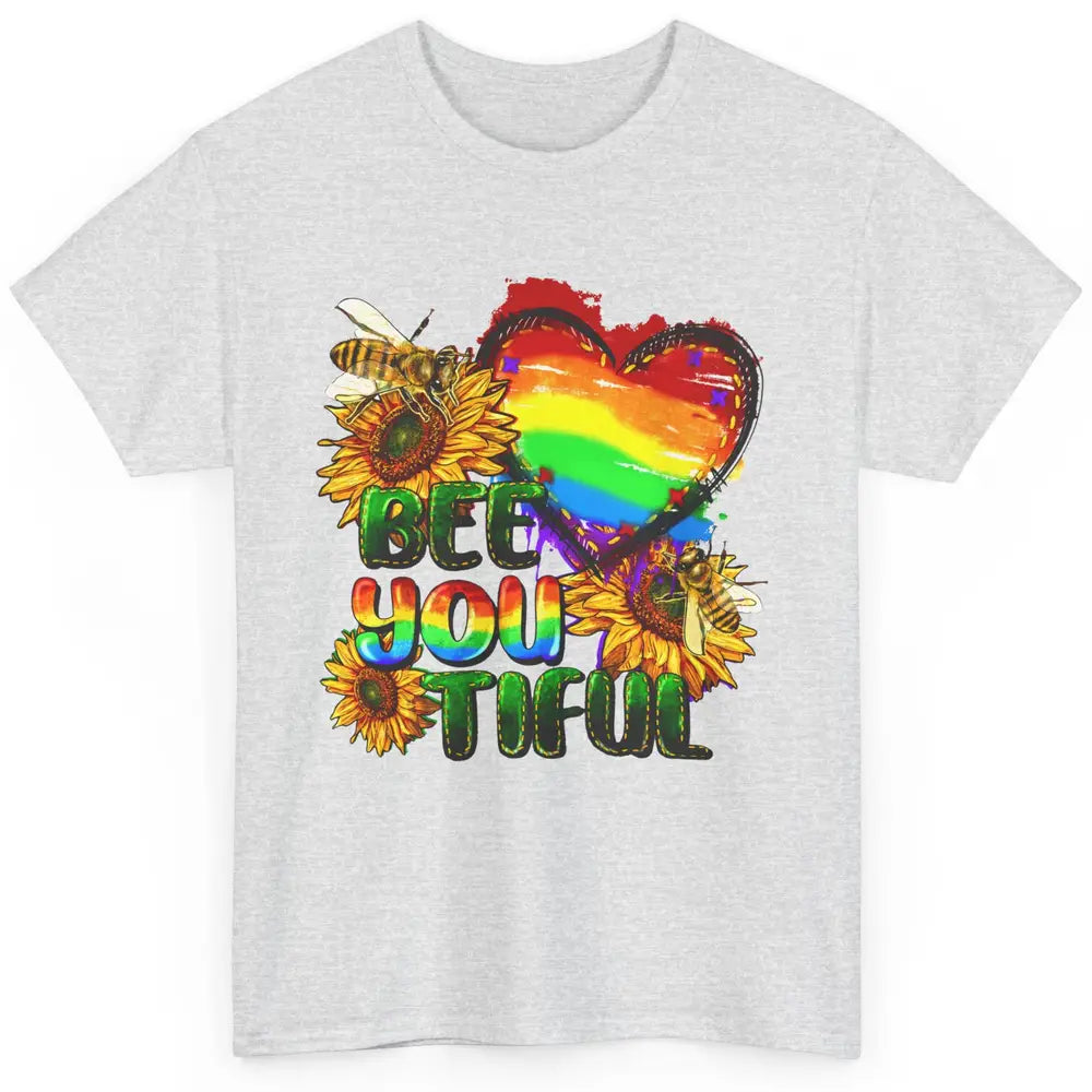 Bee You Tiful Pride Heart Rainbow Sunflower LGBT Pride Month Classic Unisex T-Shirt