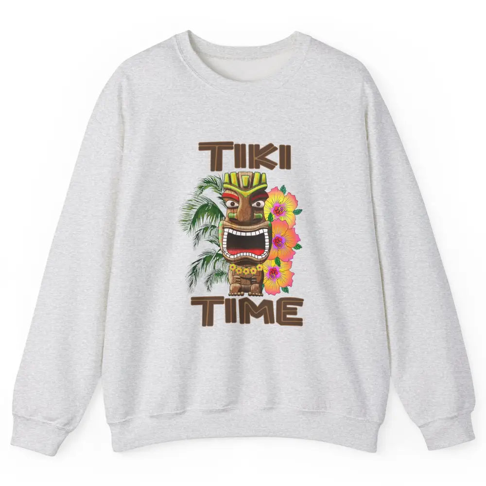 Aloha Flower Luau Tiki Time Hawaii Palm Tree Paradise Beach Unisex Crewneck Sweatshirt