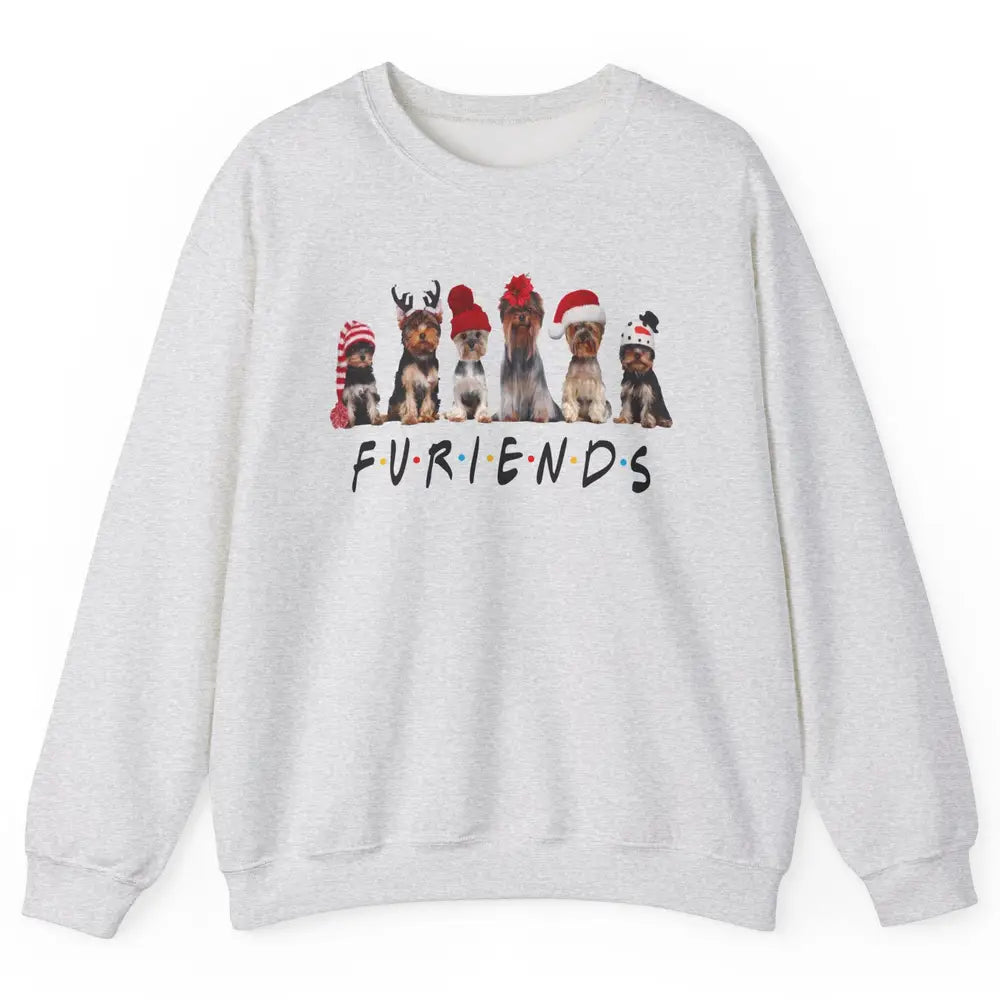 Funny Yorkie Furiends Merry Christmas Hat Santa Dog Lovers Unisex Crewneck Sweatshirt