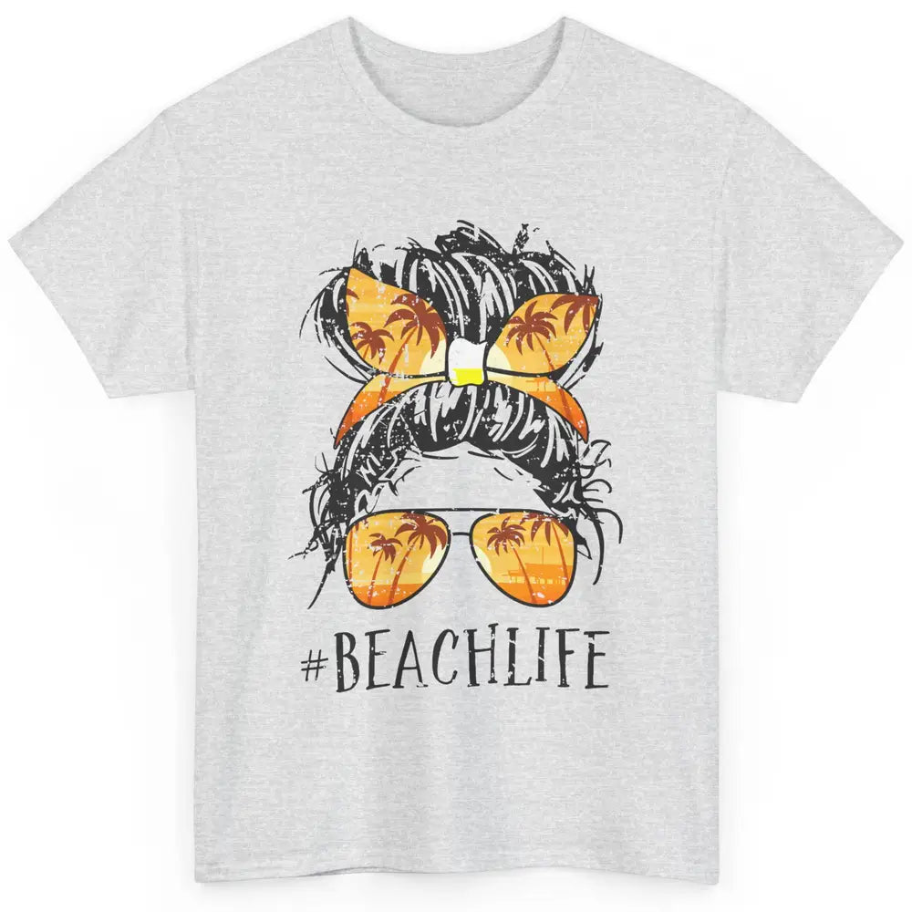 Beach Life Messy Bun Hair Retro Vintage Beach Palms Summer Classic Unisex T-Shirt