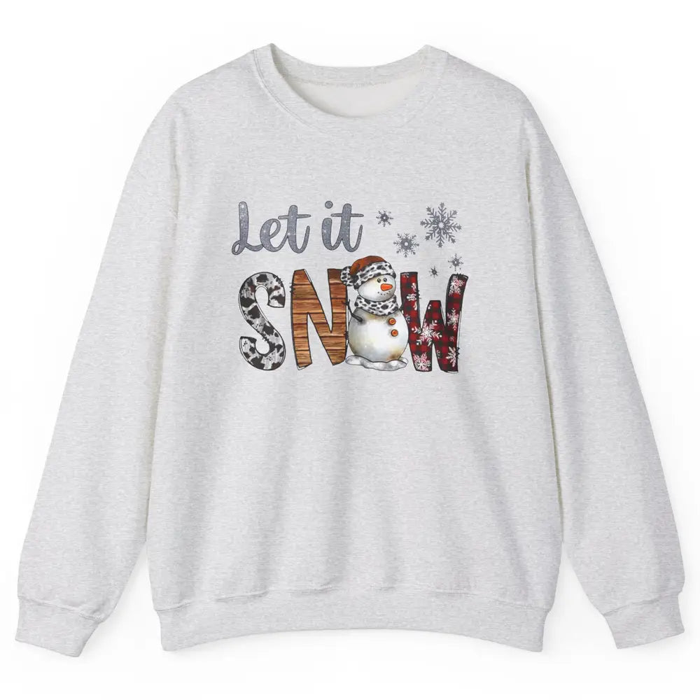 Leopard Snowman Let It Snow Snowflakes Western Christmas Unisex Crewneck Sweatshirt