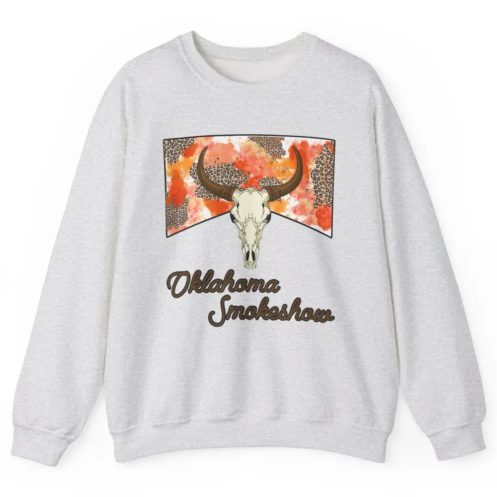 Boho Bull Skull Cow Print Oklahoma Smokeshow Western Country Unisex Crewneck Sweatshirt