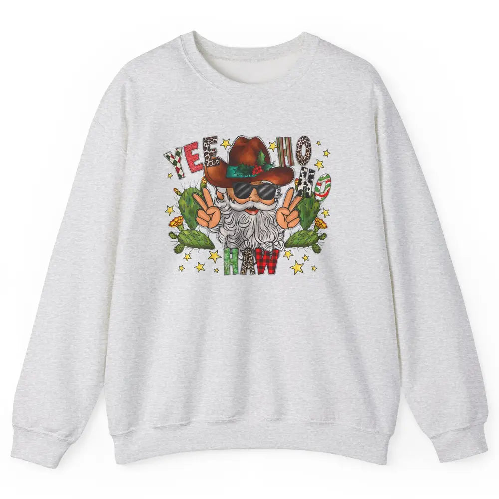 Leopard Santa Cowboy Yee Ho Haw Christmas Western Country Unisex Crewneck Sweatshirt