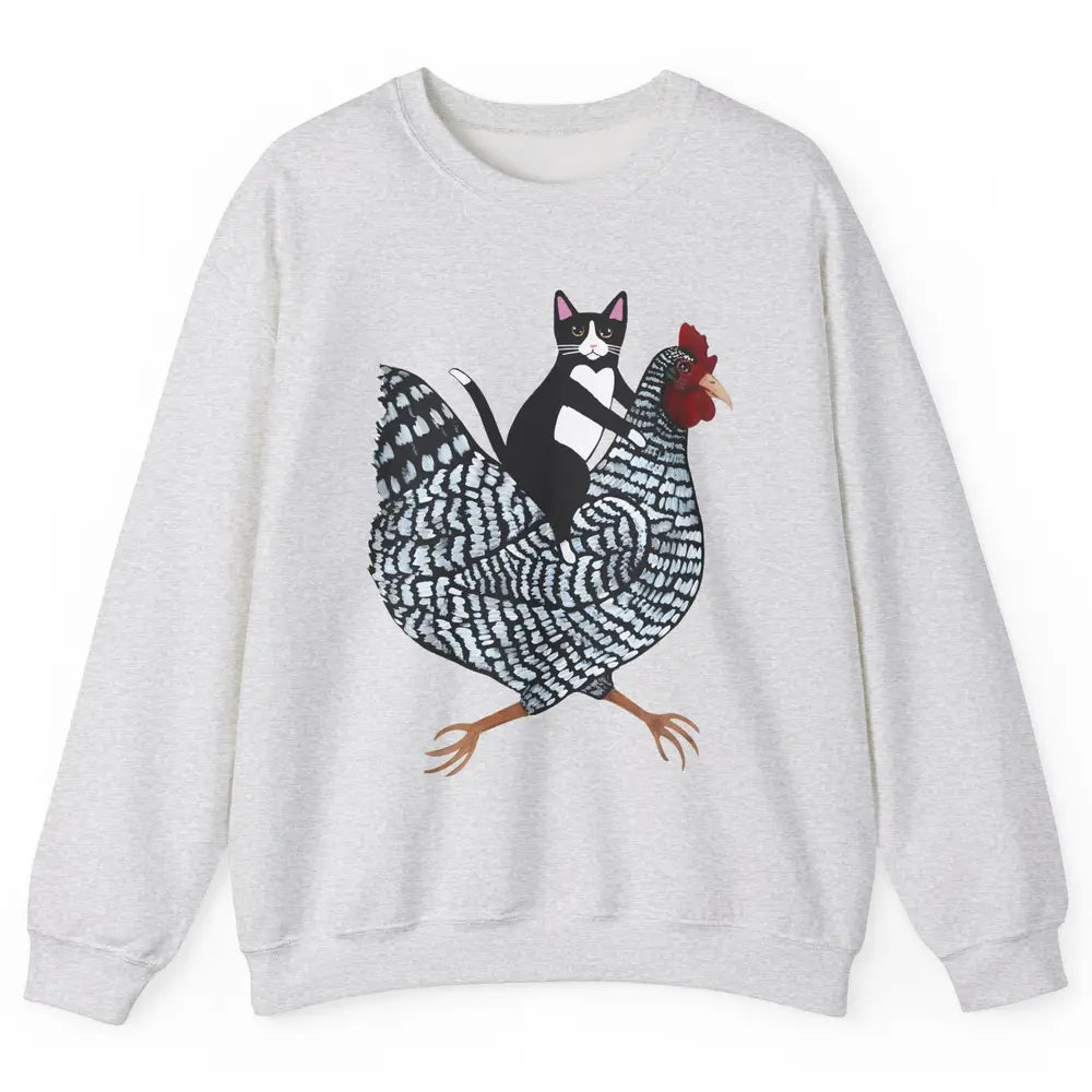 Tuxedo Cat On A Chicken Funny Cat Kitty Chicken Lovers Gift Unisex Crewneck Sweatshirt