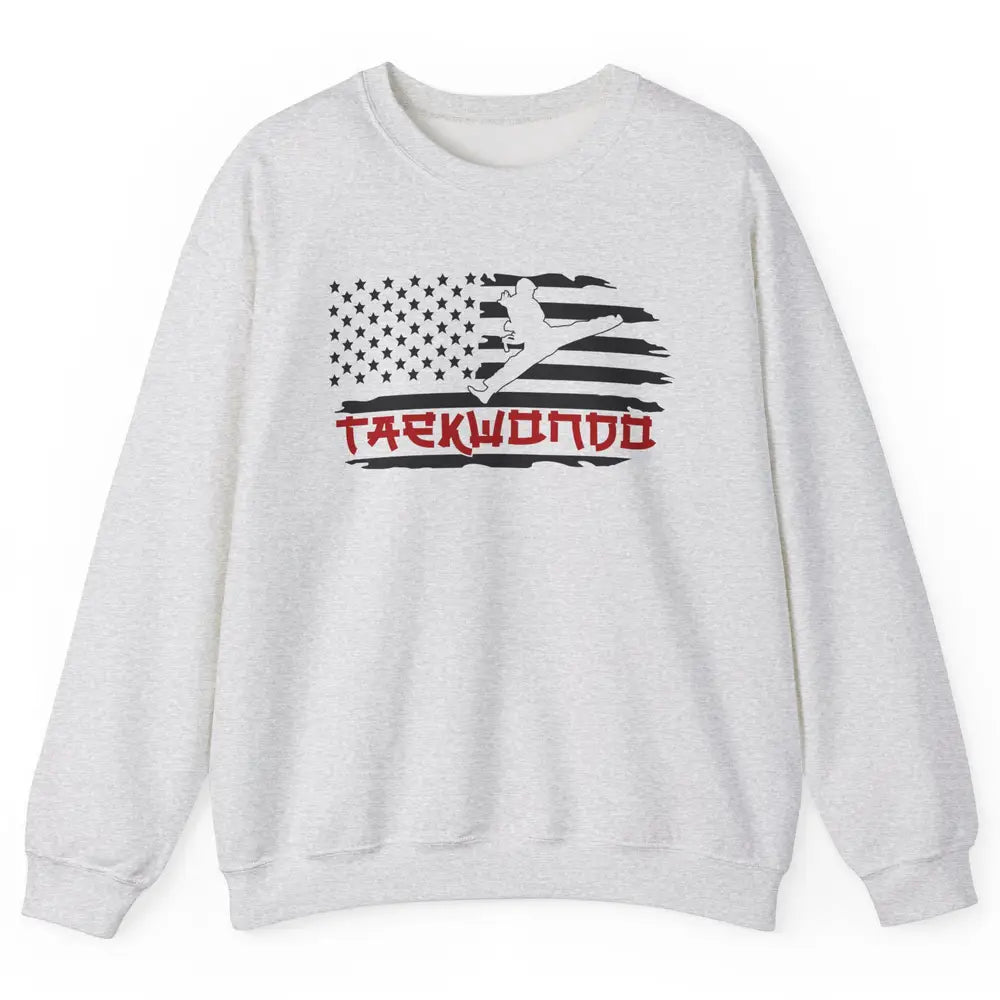 Taekwondo American Flag Karate Girl Boy Martial Art Gift Unisex Crewneck Sweatshirt