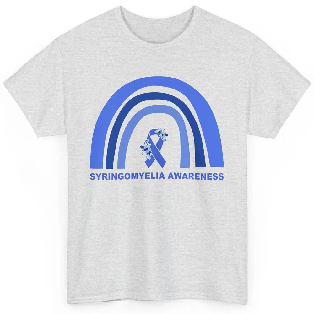 Syringomyelia Awareness Floral Blue Ribbon Rainbow Classic Unisex T-Shirt