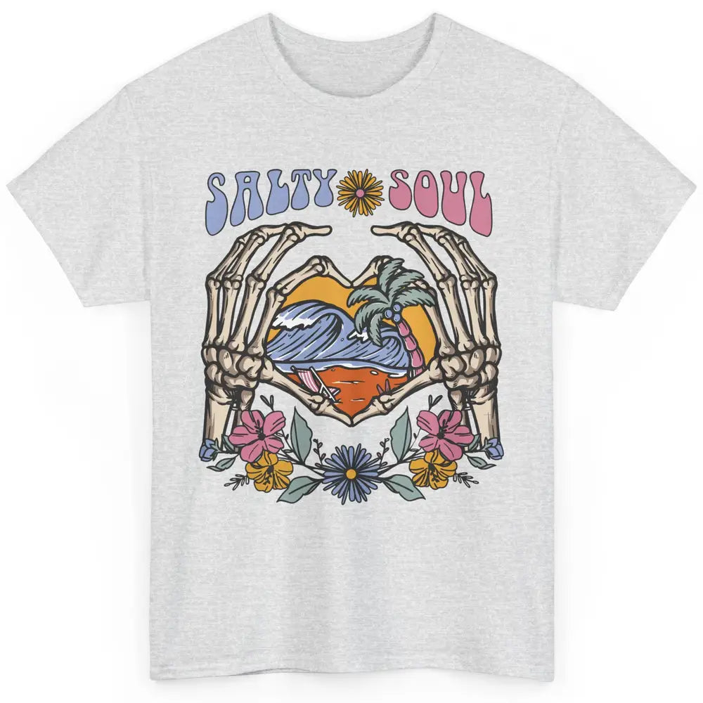 Retro Salty Beach Soul Floral Wave Skeleton Summer Vibes 70s Classic Unisex T-Shirt