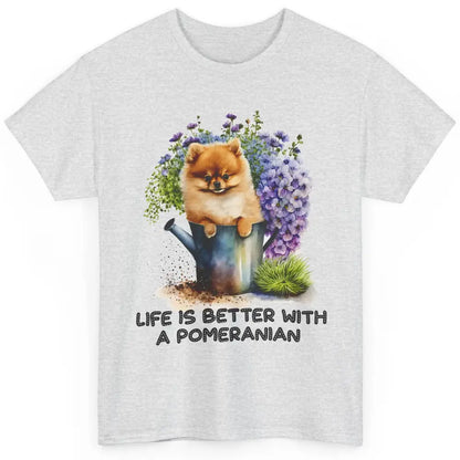 Cute Pomeranian Puppy Flowers Life Is Better With Pomeranian Classic Unisex T-Shirt