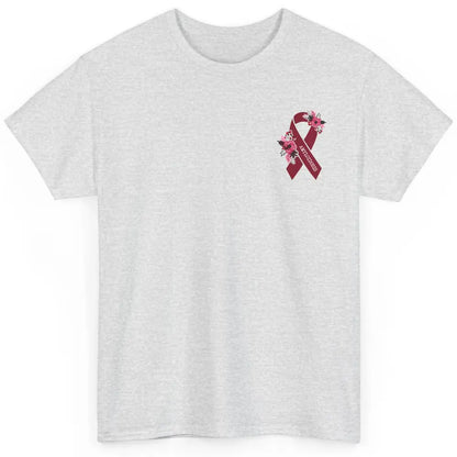 Amyloidosis Awareness Floral Burgundy Ribbon Rainbow Classic Unisex T-Shirt