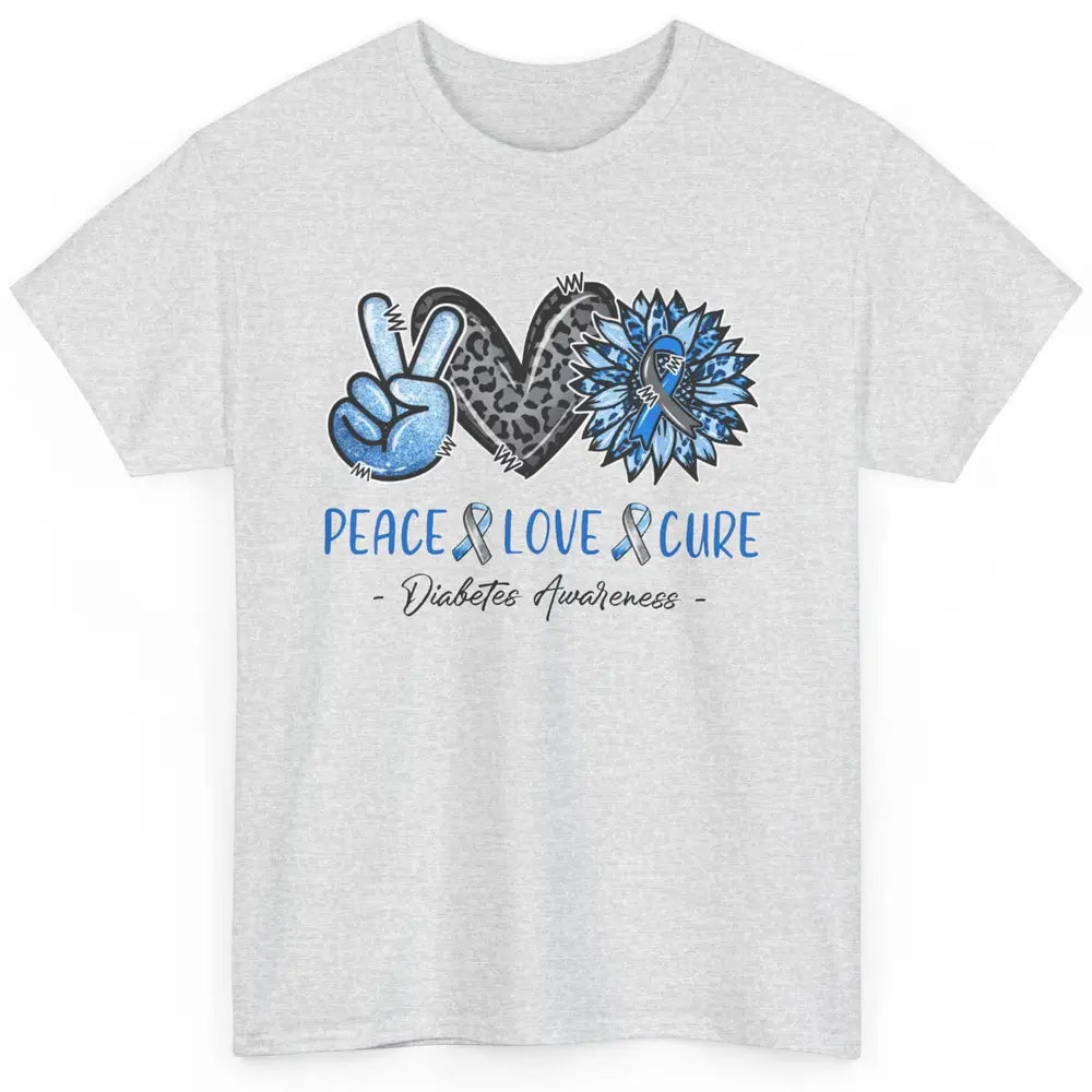 Diabetes Awareness Peace Love Cure Leopard Blue Sunflower Classic Unisex T-Shirt