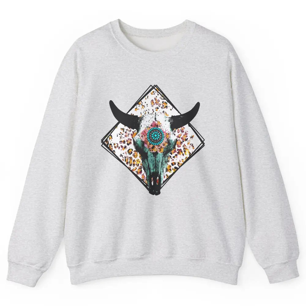 Aztec Heifer Steer Cow Skull Cowboy Gemstone Leopard Vintage Unisex Crewneck Sweatshirt