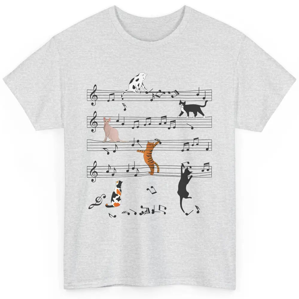 Funny Black Cats Music Sheet Kittens Playing Musical Notes Classic Unisex T-Shirt