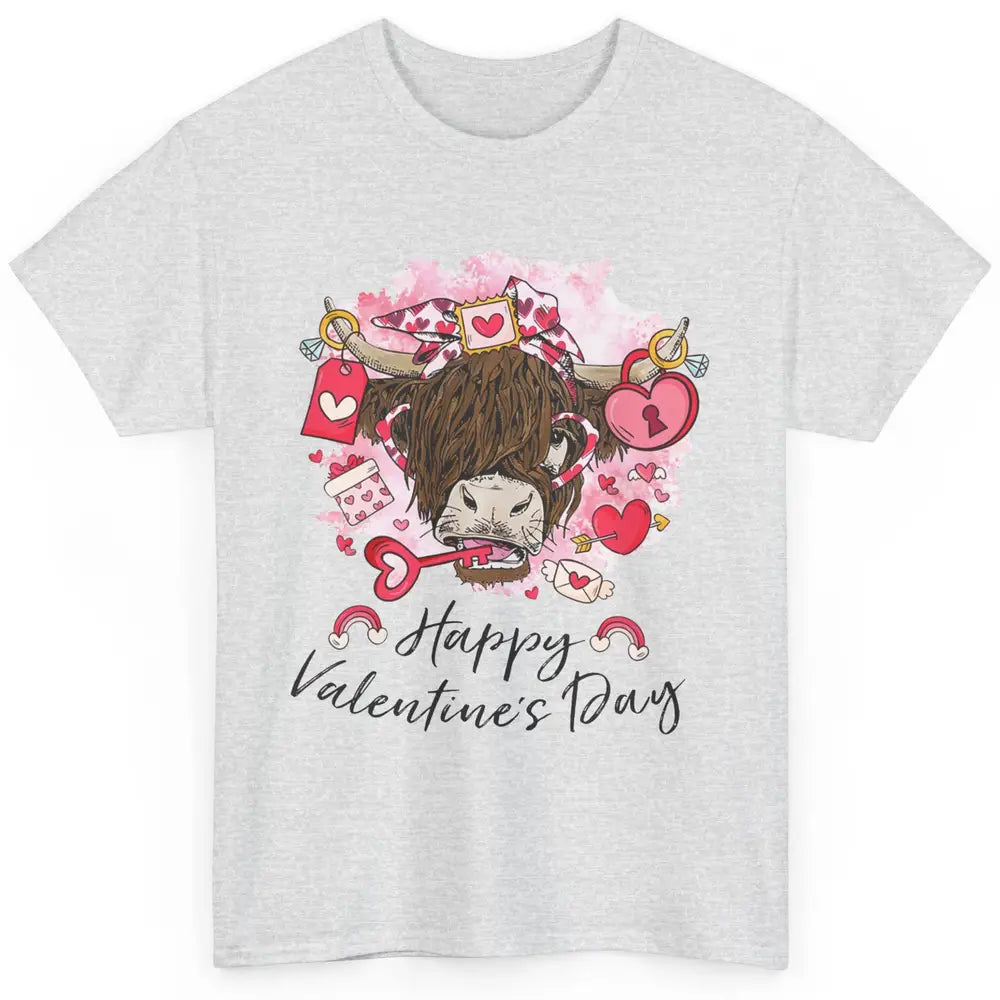 Cute Heifer Highland Cow Western Valentines Day Heart Boho Classic Unisex T-Shirt