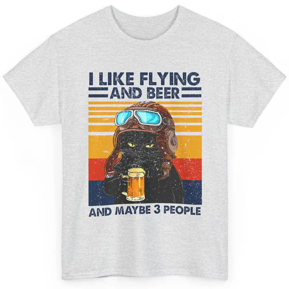 Funny Black Cat Skydiving I Like Flying Beer Maybe 3 People Classic Unisex T-Shirt