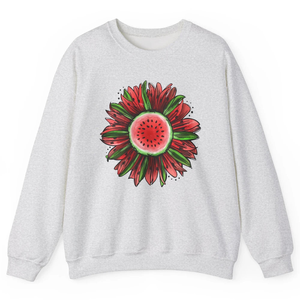 Watermelon Sunflower Summer Peace Love Watermelon Lover Gift Unisex Crewneck Sweatshirt