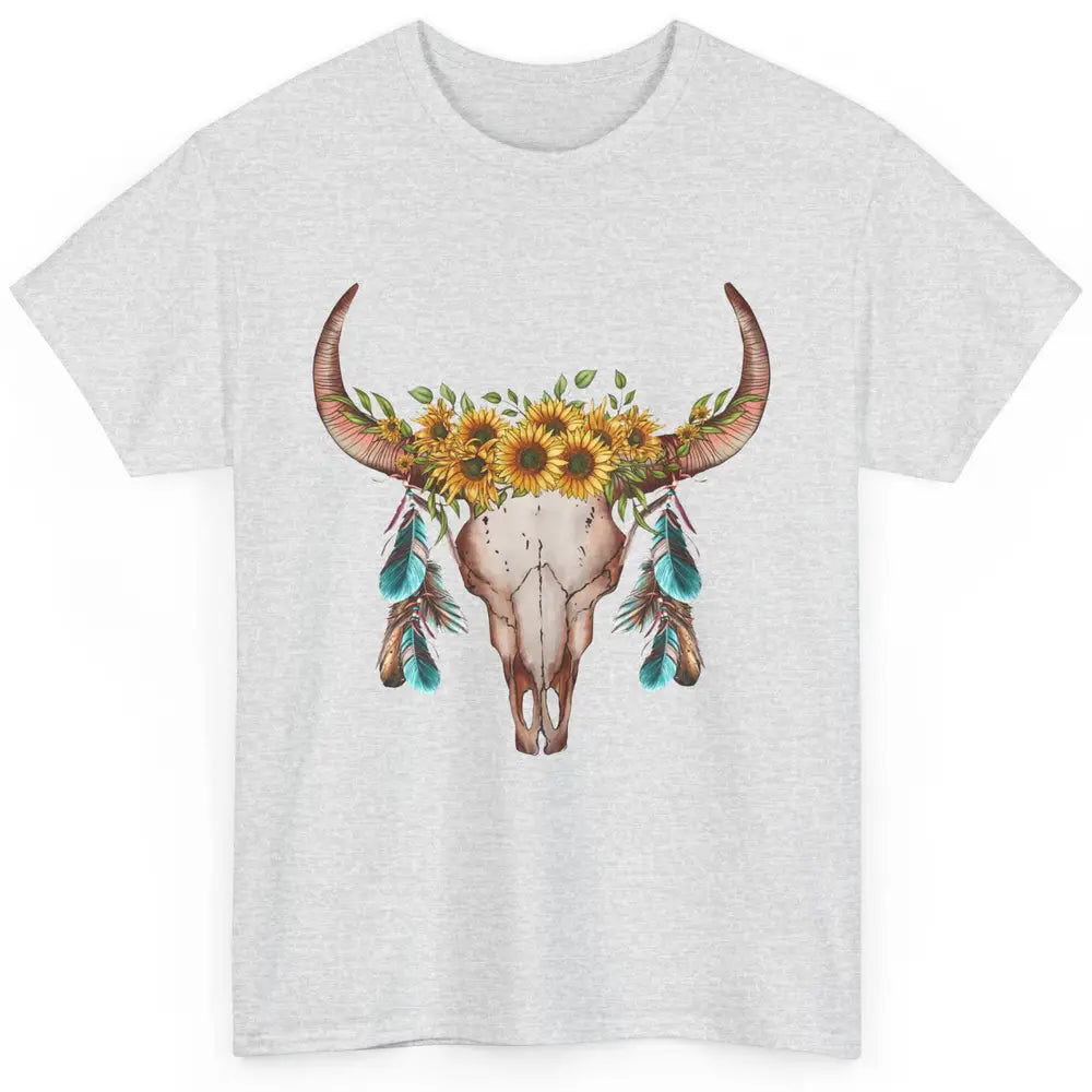 Floral Boho Bull Skull Wild Soul Turquoise Western Cowgirl Classic Unisex T-Shirt