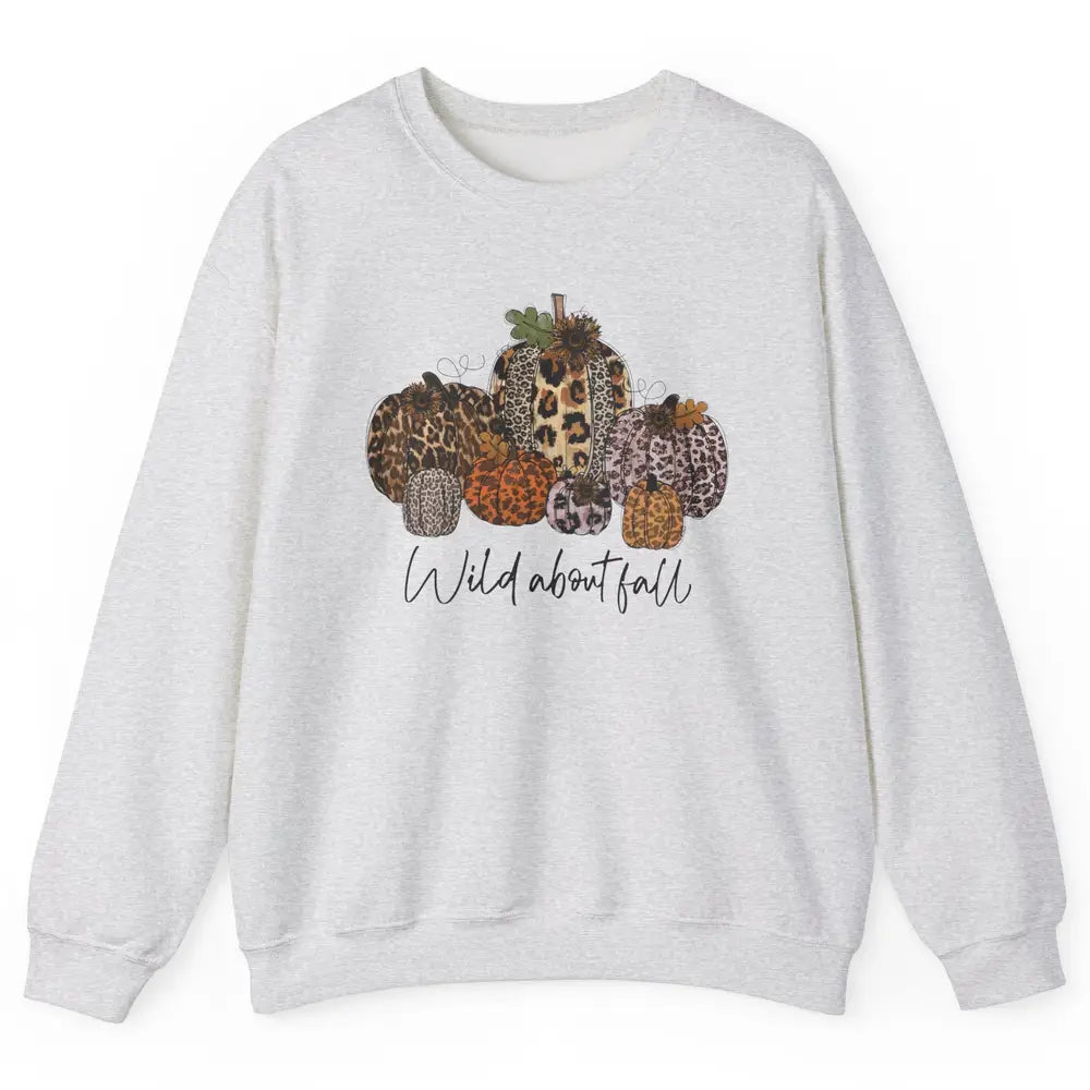 Leopard Pumpkin Patch Wild About Fall Thanksgiving Halloween Unisex Crewneck Sweatshirt