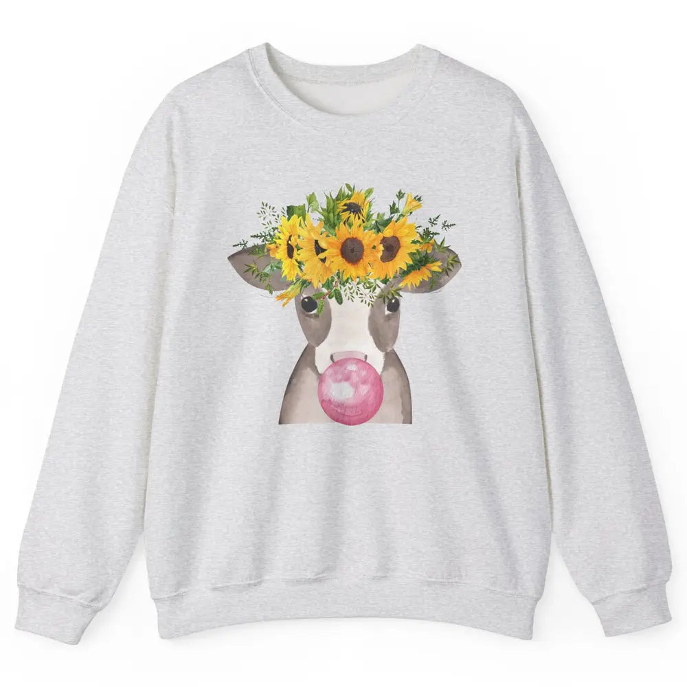 Sunflower Cow Bubble Gum Not In The Mood Western Farm Animal Unisex Crewneck Sweatshirt