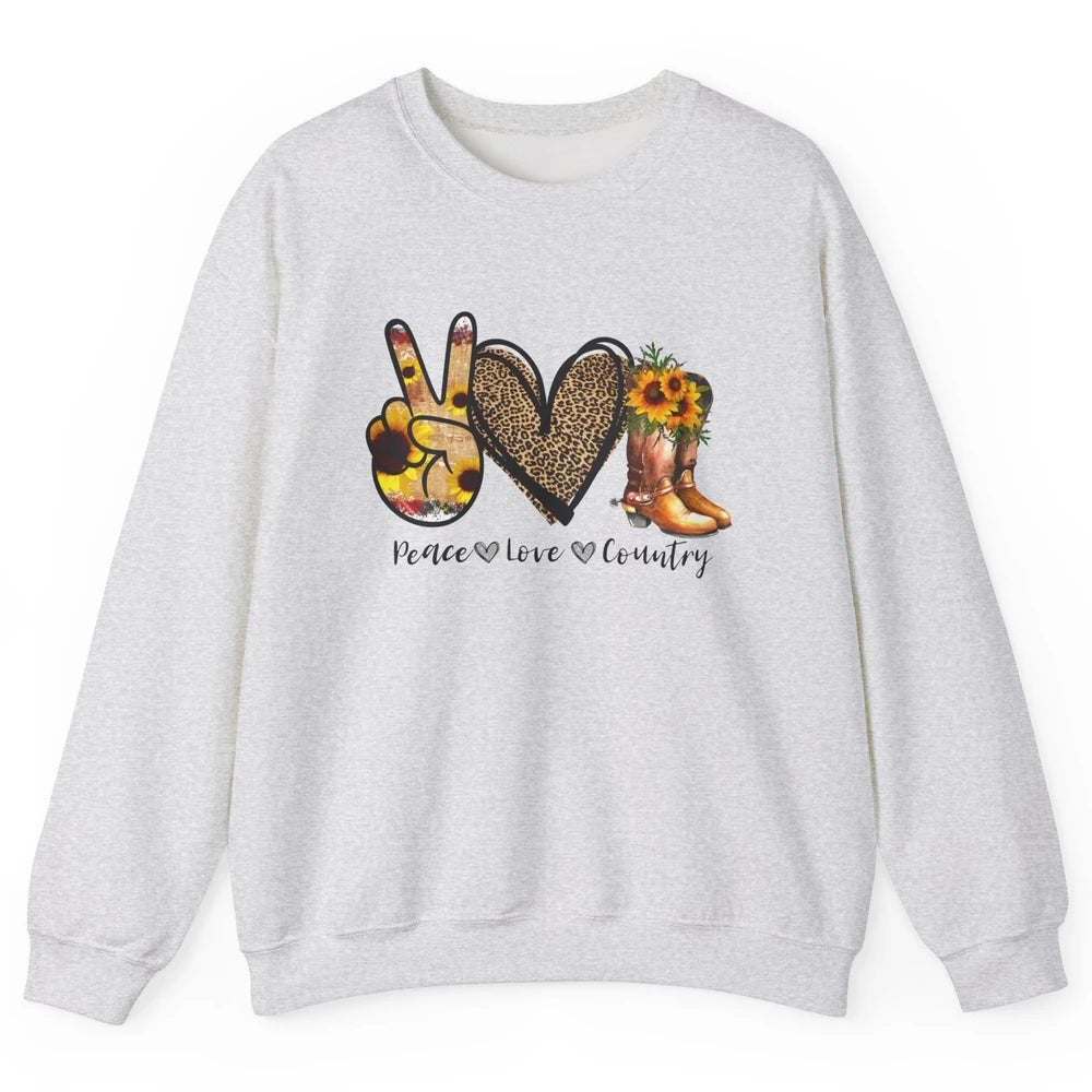 Retro Sunflower Peace Love Country Cowgirl Midwest Girl Boot Unisex Crewneck Sweatshirt