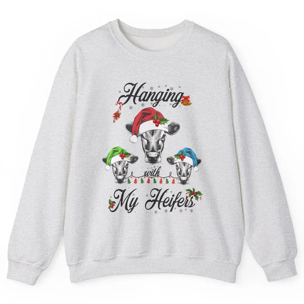 Funny Hanging With My Heifers Santa Heifer Christmas Costume Unisex Crewneck Sweatshirt