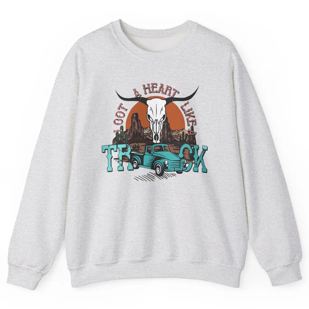 Boho Bull Skull I Got A Heart Like A Truck Western Country Unisex Crewneck Sweatshirt