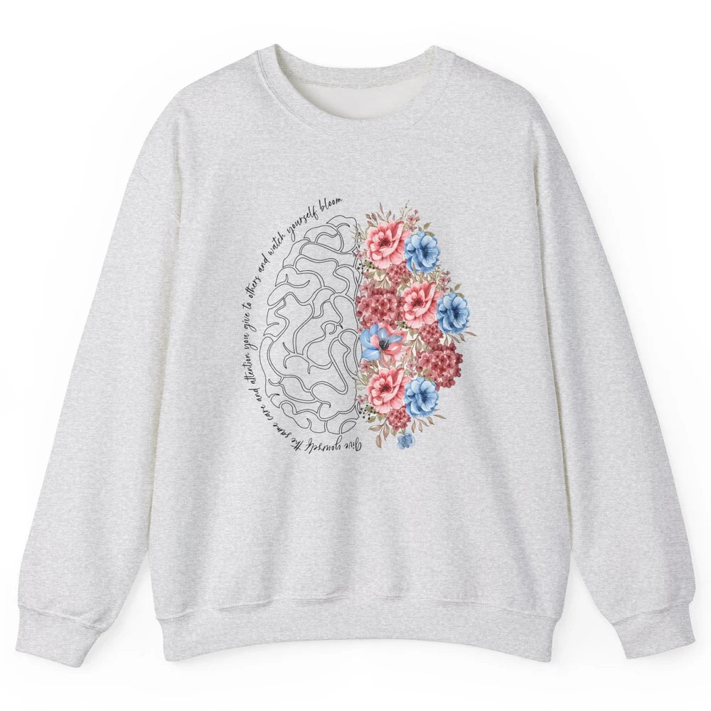 Brain Anatomy Nurse Blooming Flowers Nursing Anatomical Gift Unisex Crewneck Sweatshirt