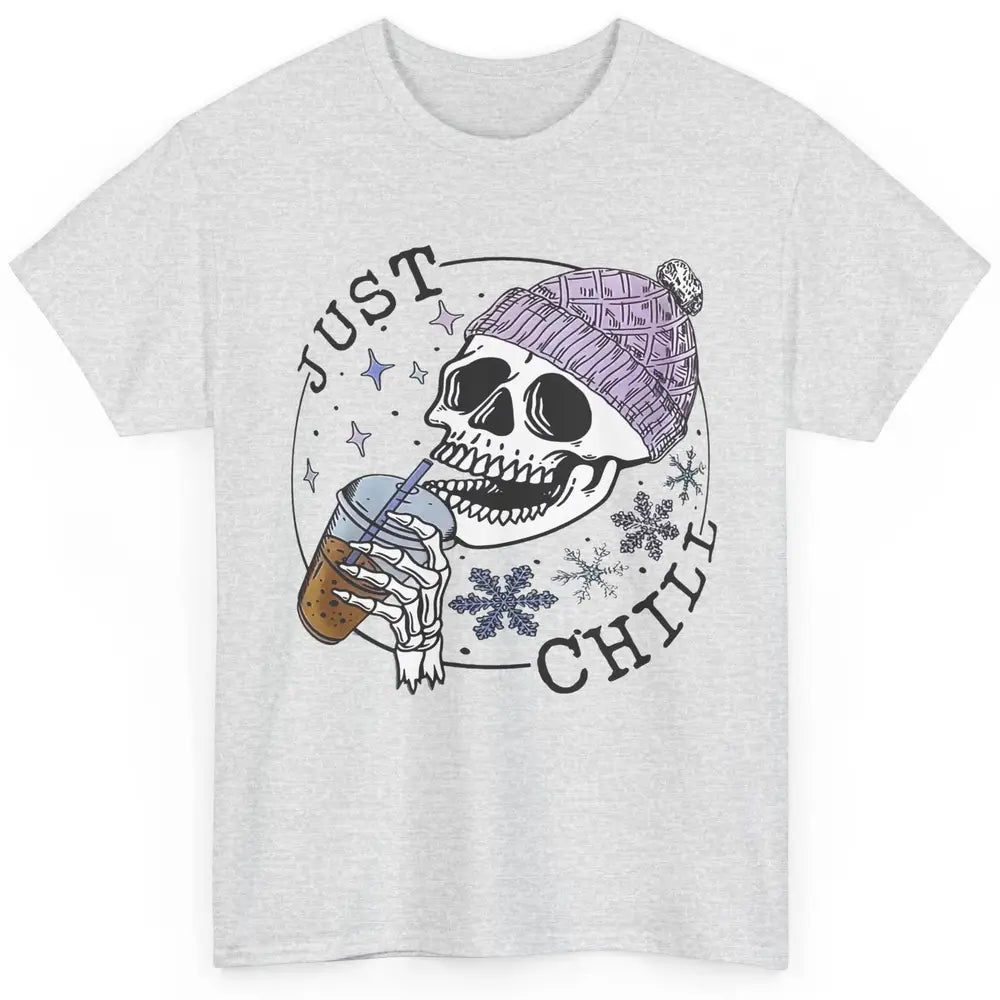 Funny Skeleton Coffee Just Relax Snowflakes Christmas Classic Unisex T-Shirt