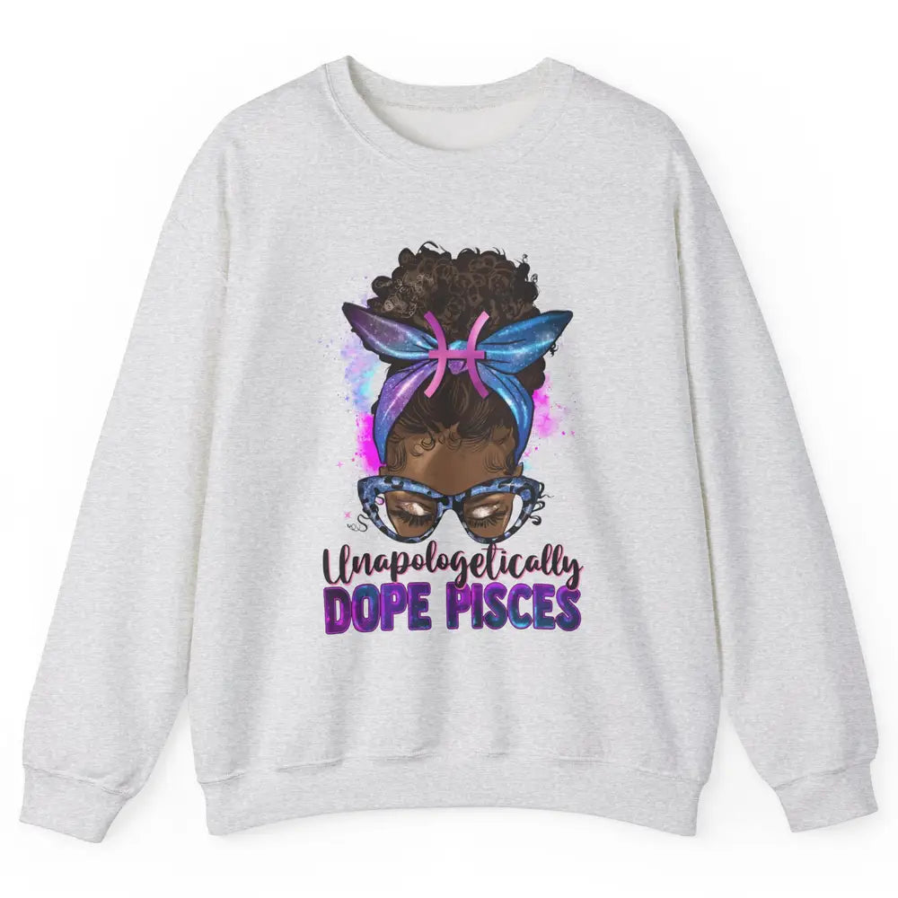 Unapologetically Dope Pisces Zodiac Leopard Afro Messy Bun Unisex Crewneck Sweatshirt