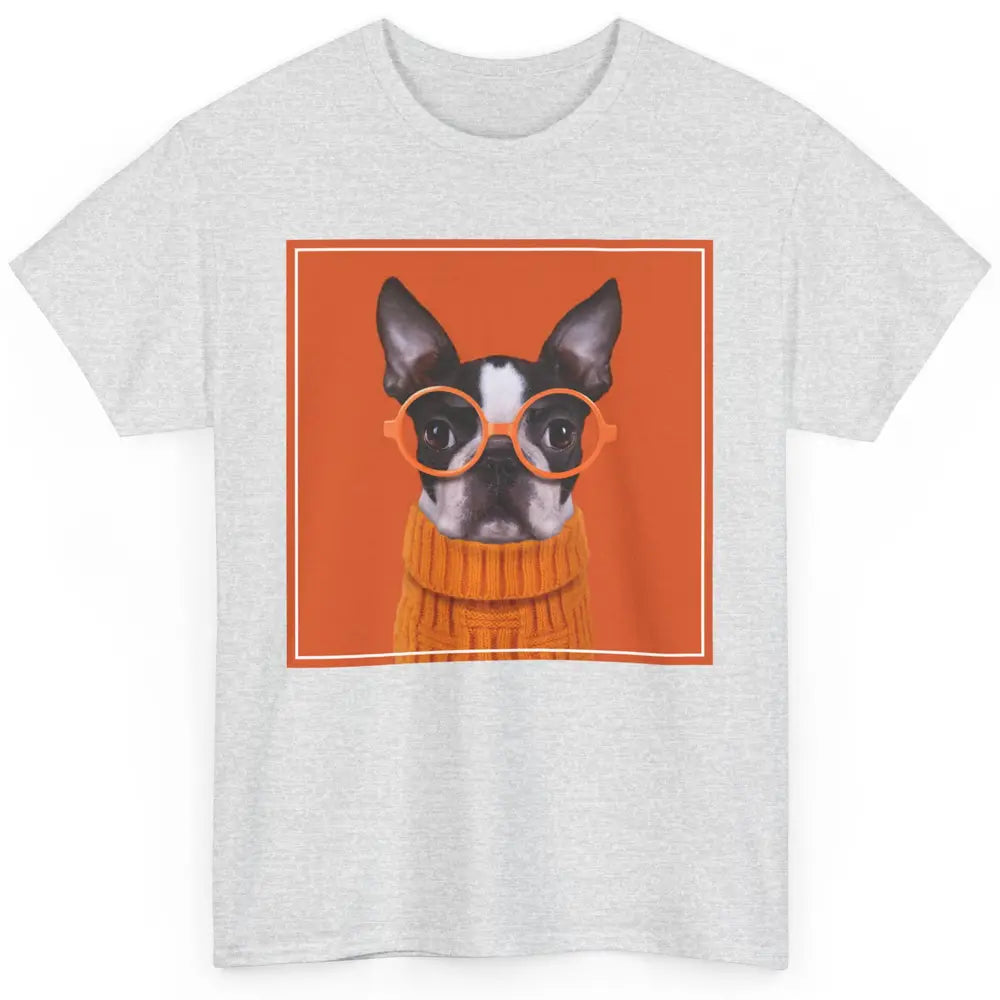 Funny Boston Terrier Face Orange Glasses Dog Nerd Cool Puppy Classic Unisex T-Shirt