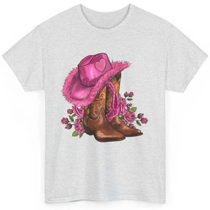 Floral Pink Cowgirl Boots And Hat Valentines Western Country Classic Unisex T-Shirt