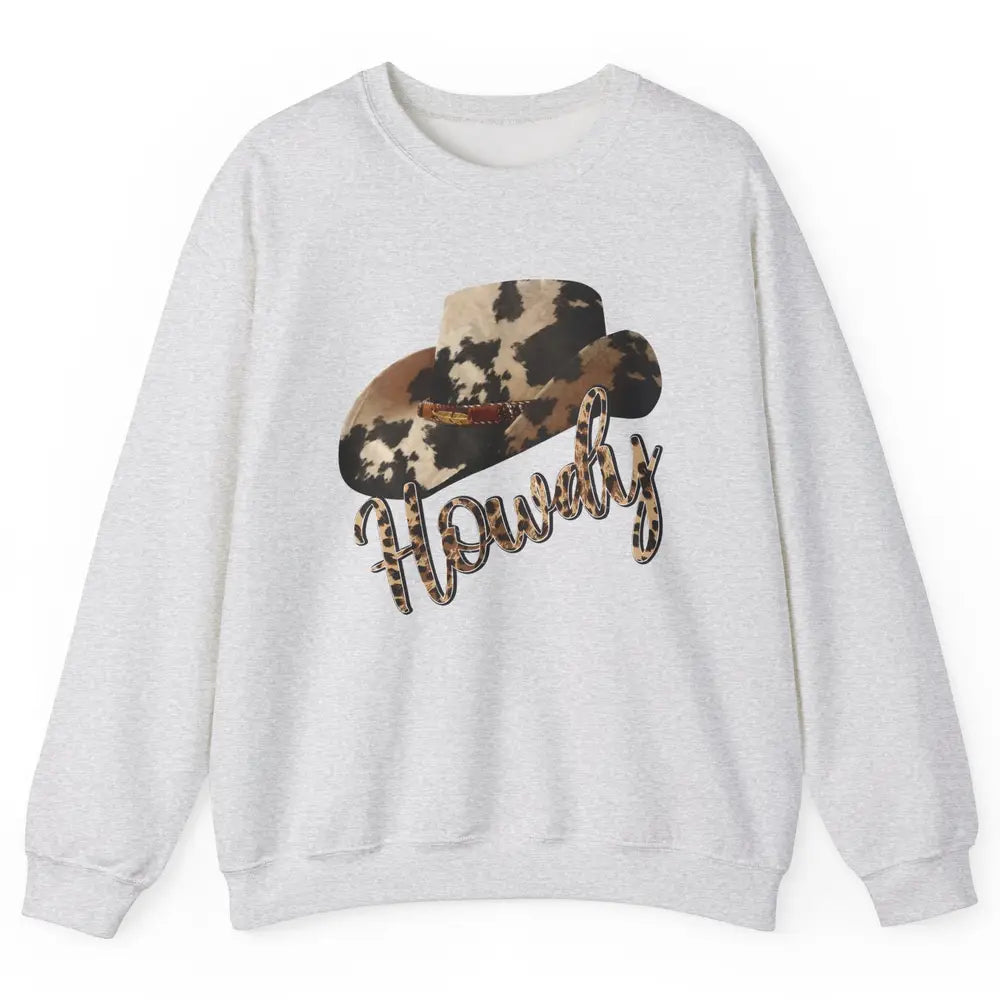 Vintage Leopard Cowboy Hat Howdy Western Country Cowgirls Unisex Crewneck Sweatshirt