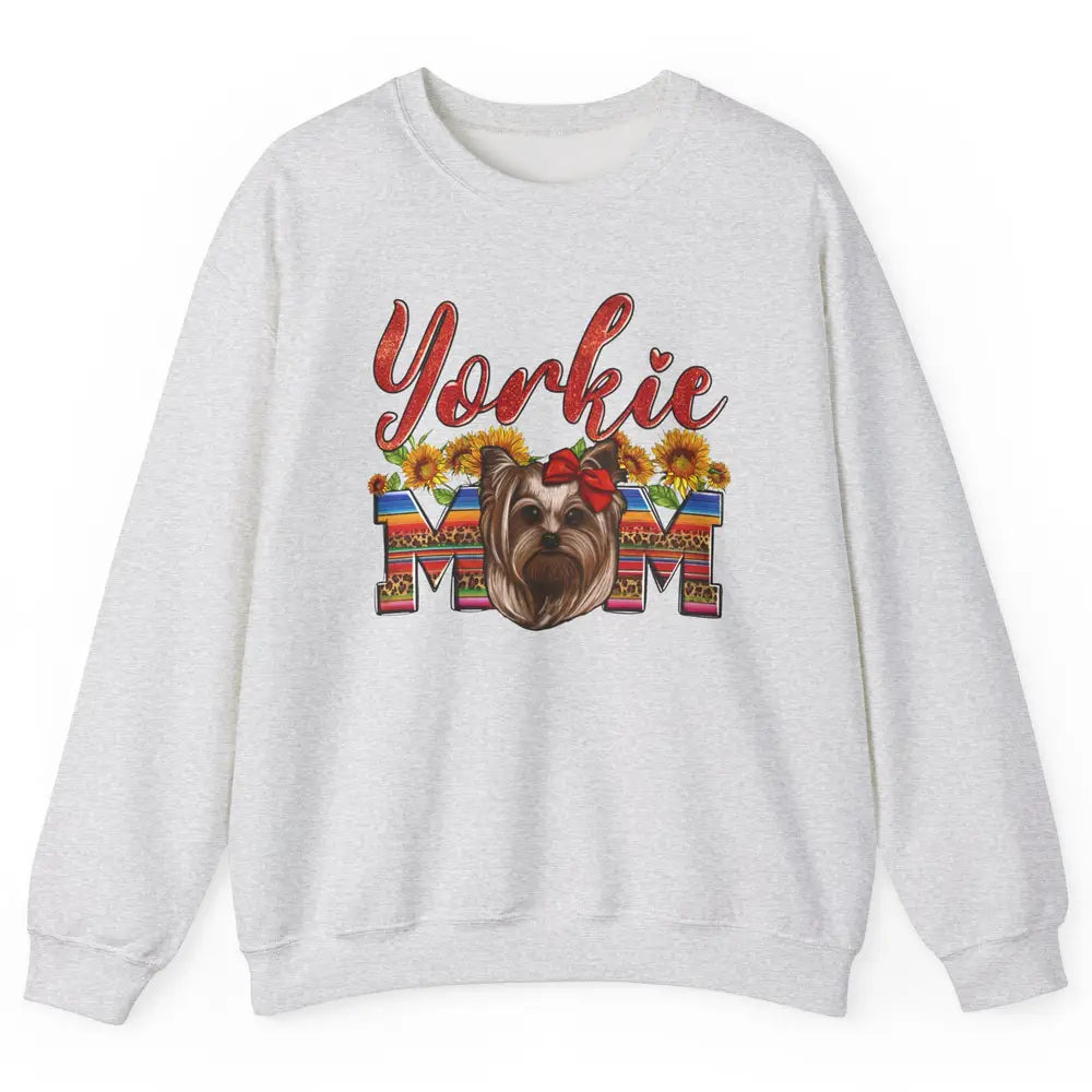 Yorkie Mom Sunflowers Leopard Yorkshire Terrier Dog Mom Gift Unisex Crewneck Sweatshirt