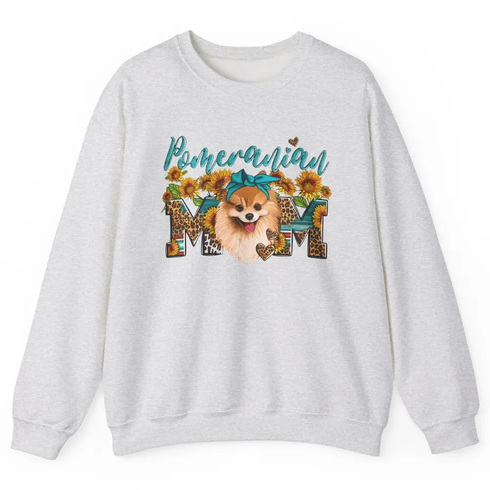 Sunflower Leopard Pomeranian Mom Western Pomeranian Dog Lady Unisex Crewneck Sweatshirt