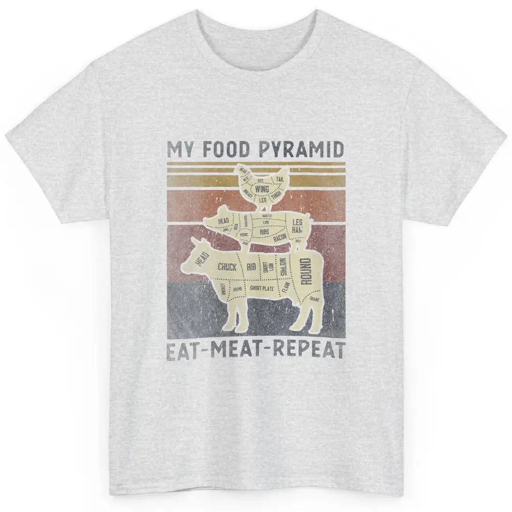 Vintage My Food Pyramid Eat Meat BBQ Lover Fast Food Retro Classic Unisex T-Shirt