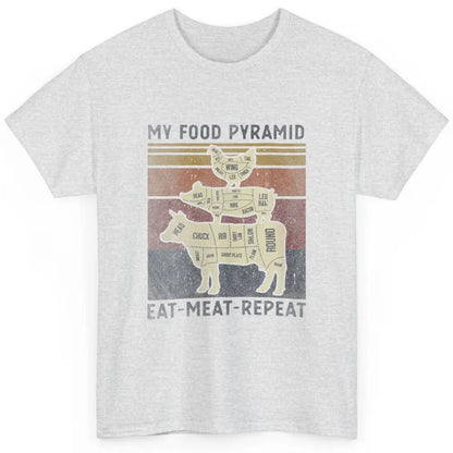 Vintage My Food Pyramid Eat Meat BBQ Lover Fast Food Retro Classic Unisex T-Shirt