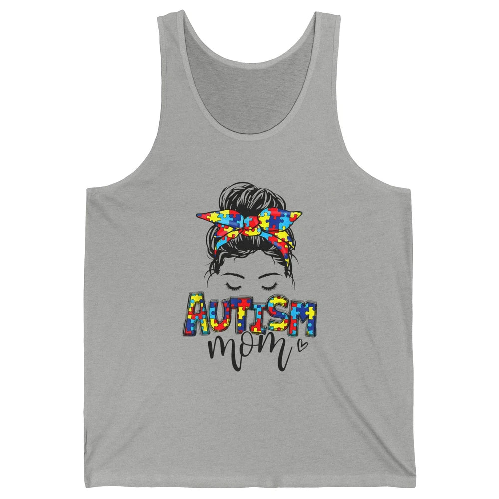 Autism Mom Messy Bun Hair Autism Awareness Puzzle Headband Unisex Jersey Tank