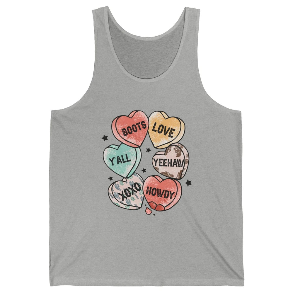 XOXO Love Cowboy Boots Howdy Cowgirl Hearts Western Country Happy Valentine's Day Yeehaw Vintage Cactus Unisex Jersey Tank