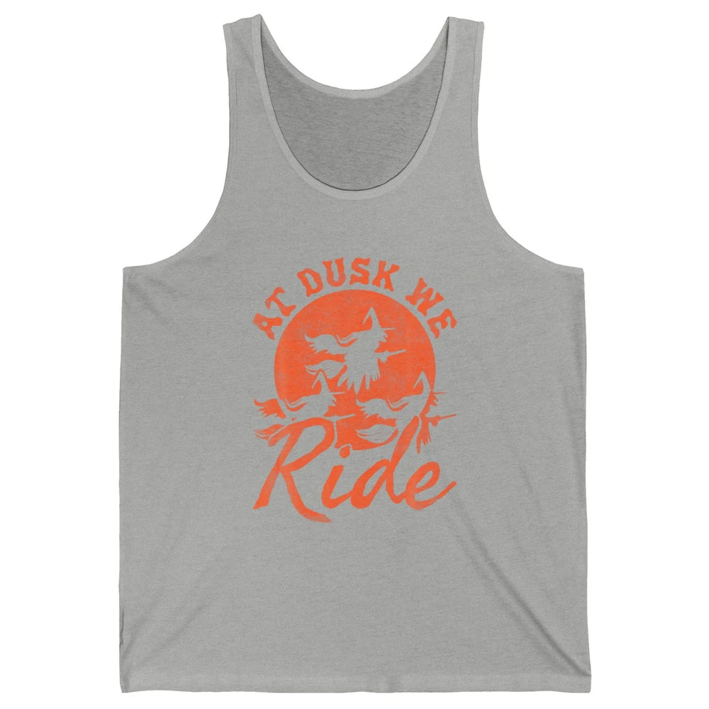 At Dusk We Ride Witch Hat Broom Moon Halloween Spooky Season Unisex Jersey Tank