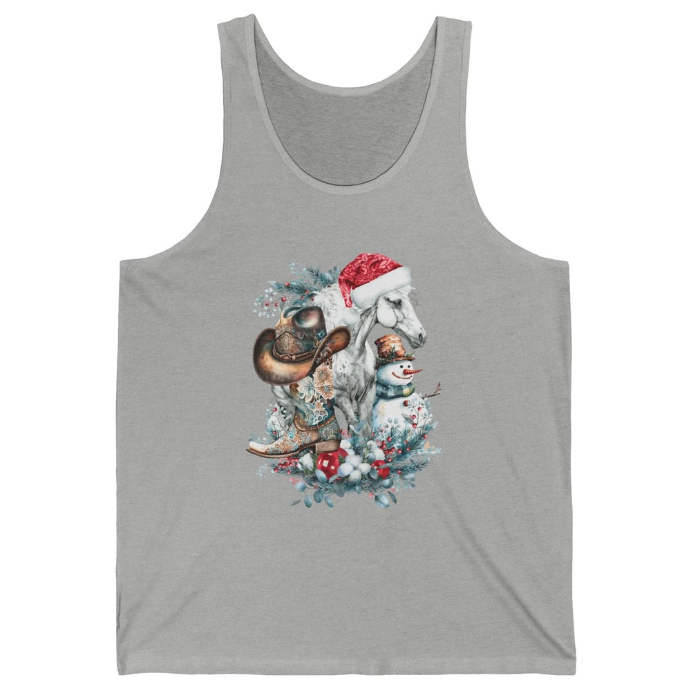 Merry Christmas Horse Howdy Cowboy Hat Boots Xmas Snowman Unisex Jersey Tank