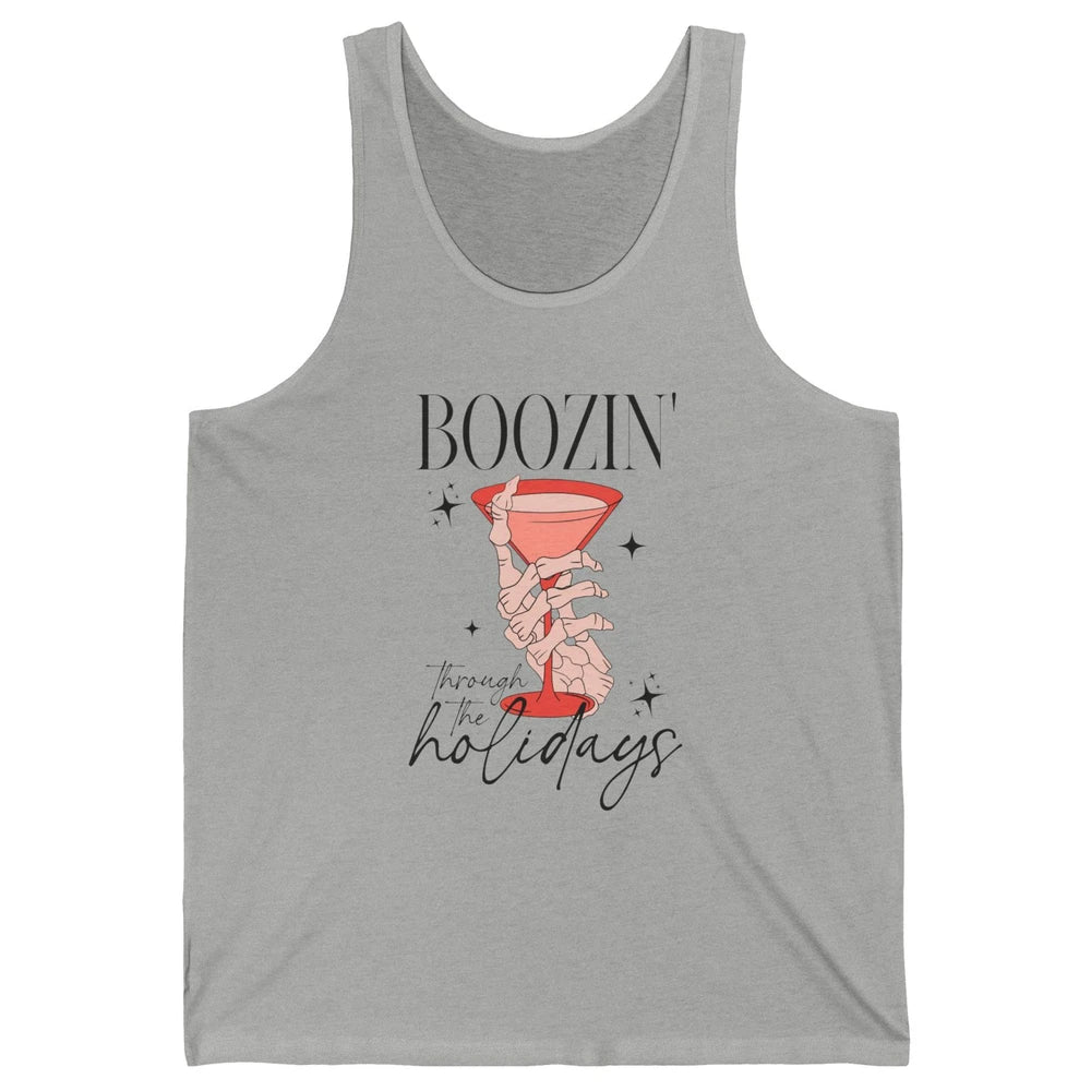 Boozin’ Through The Holidays Christmas Drinking Wine Glass Unisex Jersey Tank