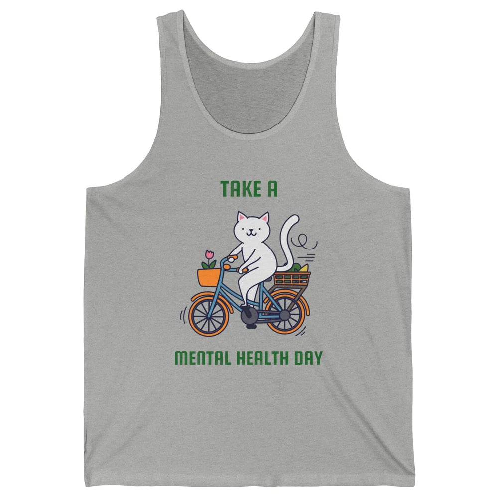 Take A Mental Health Day Cute Cat Bike Positive Therapist Unisex Jersey Tank