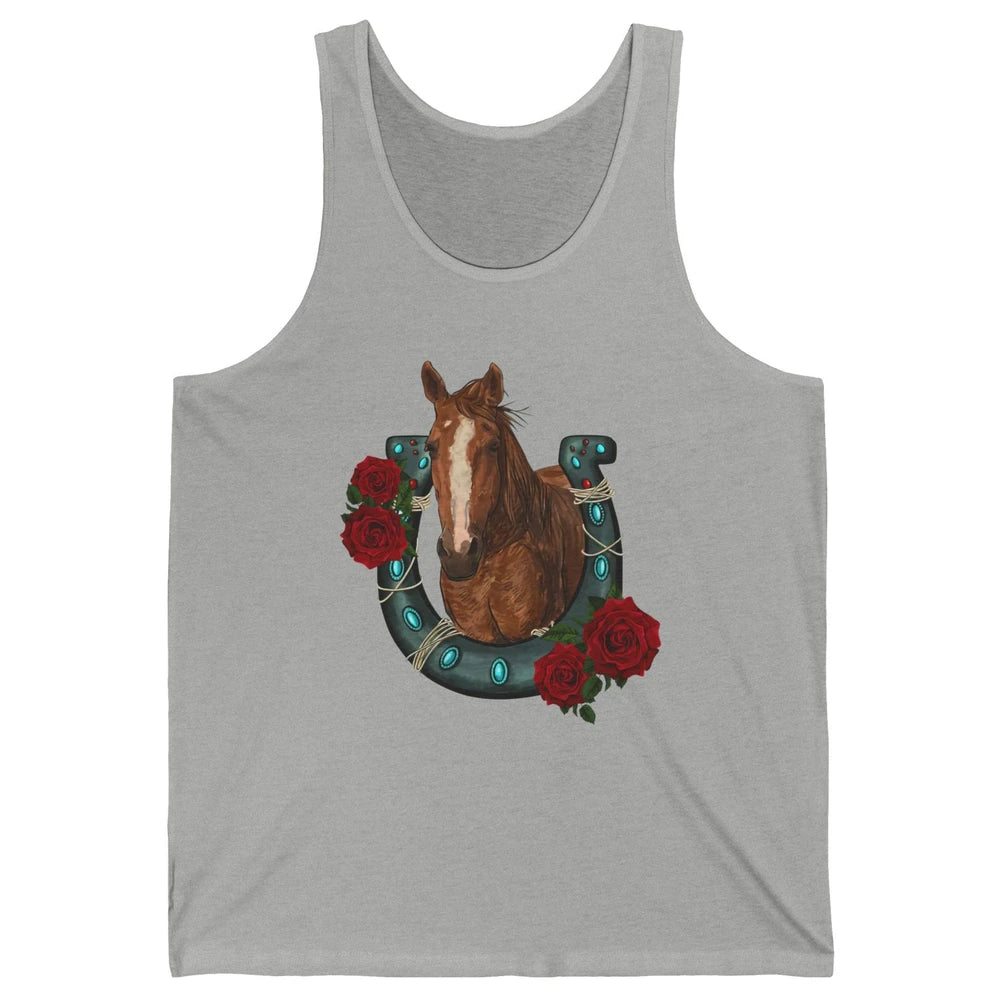 Western Country Texas Cowgirl Floral Horseshoe Horse Riding Unisex Jersey Tank