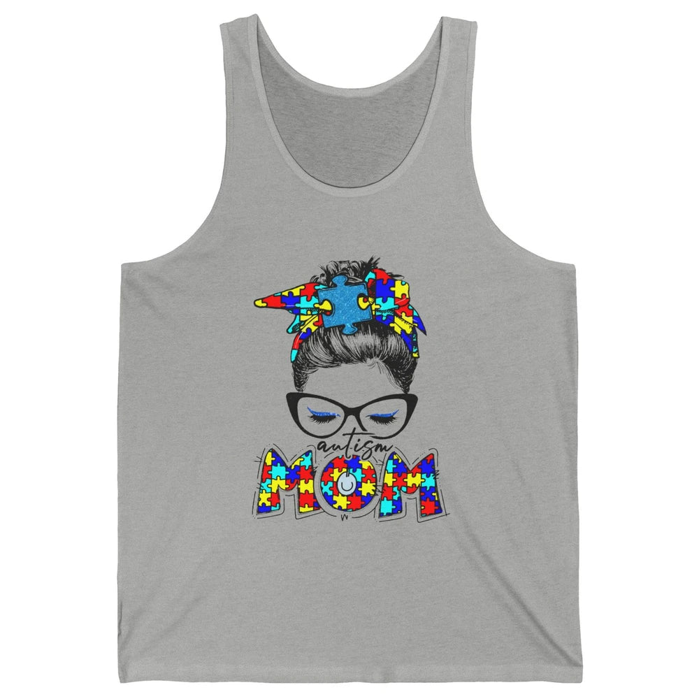 Autism Mom Messy Bun Bandana Puzzle Autism Awareness Month Unisex Jersey Tank